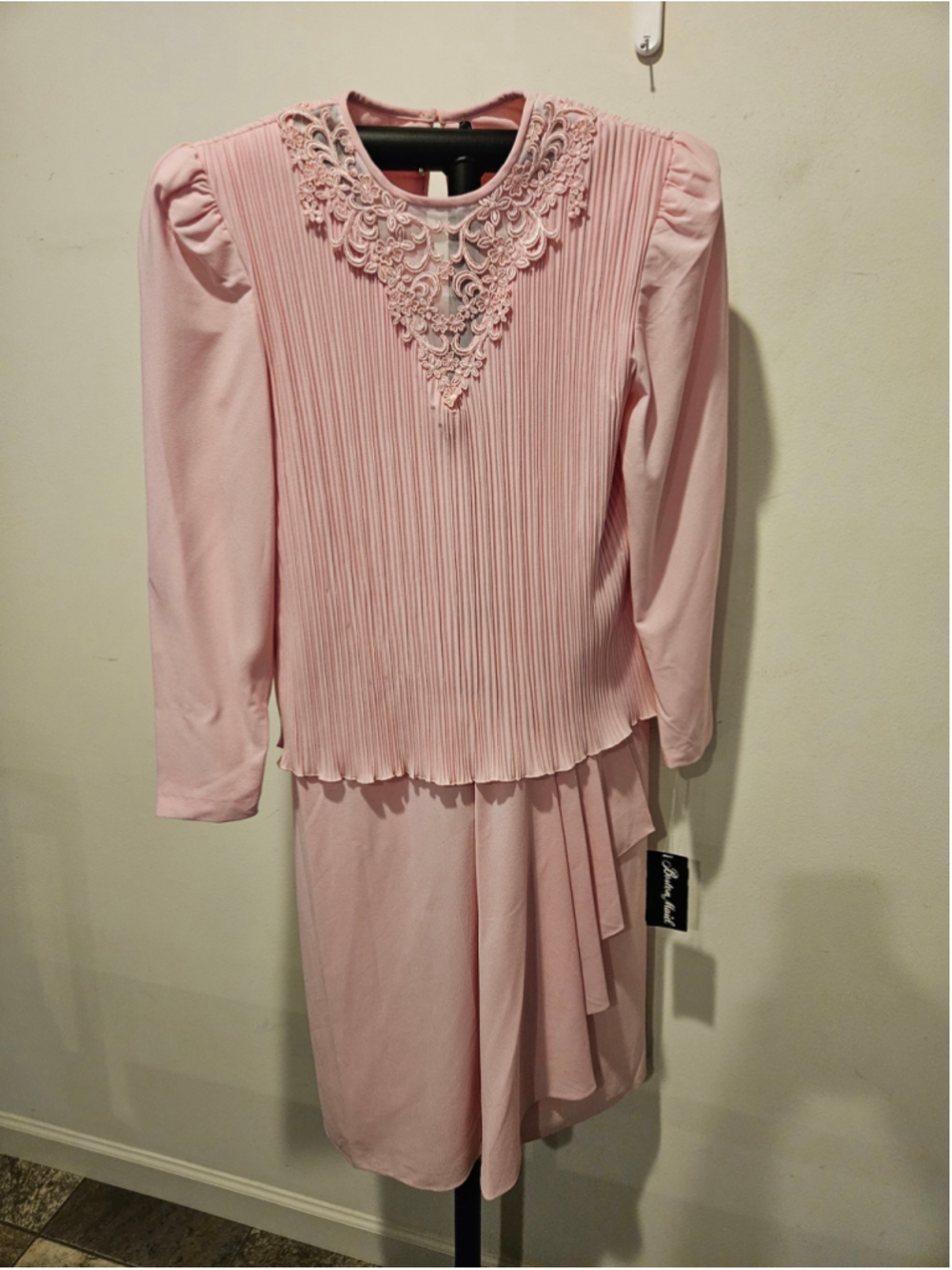 Women's Boston Maid NWT Vintage 80s Pleated & Lace Midi Dress Size 8 Pink
